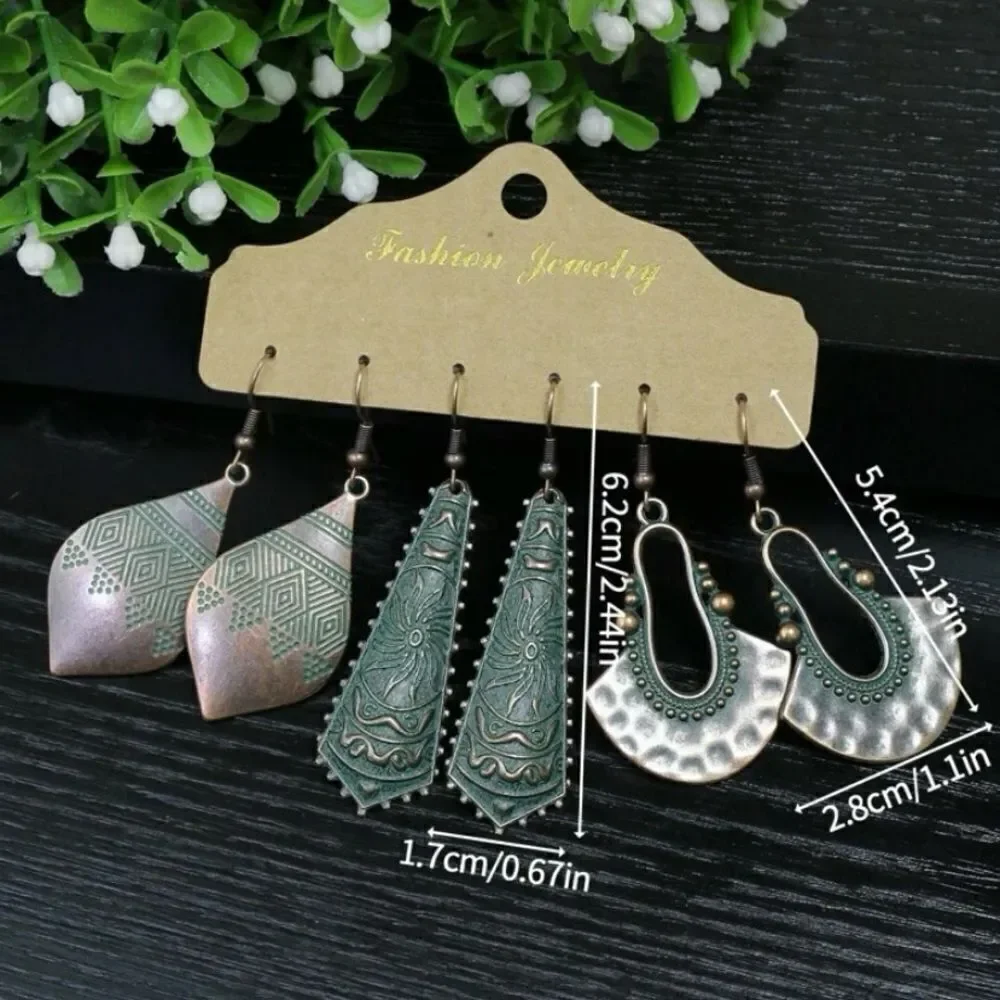 🤎🆕 🩵  3 Pair Boho Ancient Bronze Turquoise Vintage Inspired Earrings Set ✨